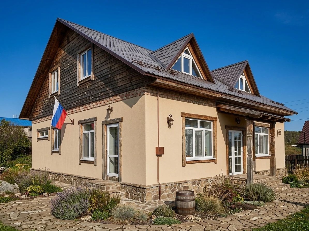 Дизайн фасада в стиле Деревенский — фото от нейросети AI Facade