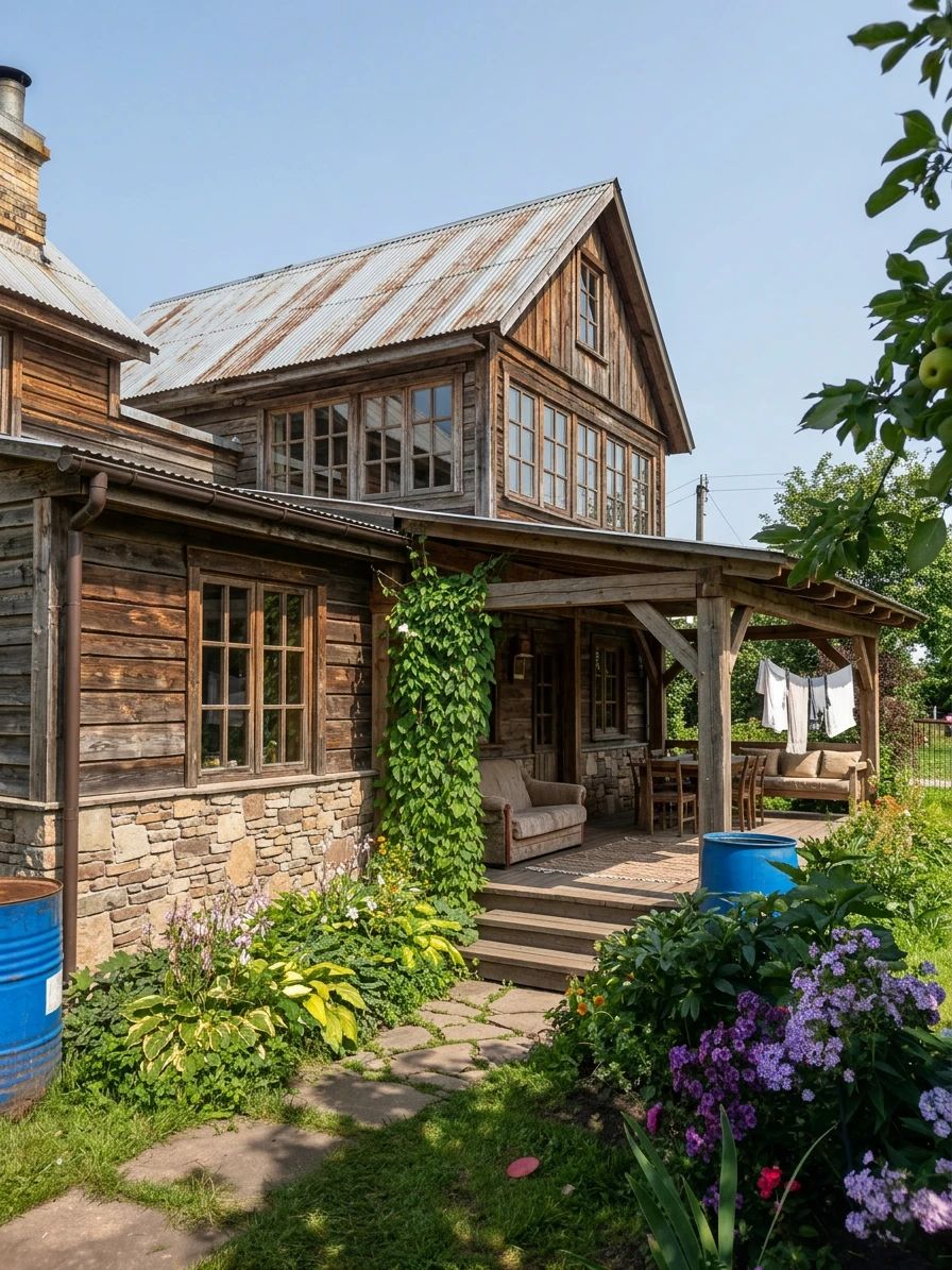Дизайн фасада в стиле Деревенский — фото от нейросети AI Facade