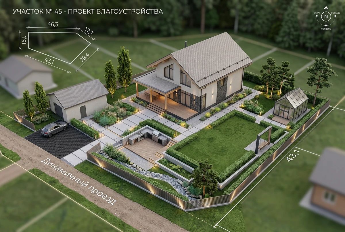 Дизайн участка в стиле Современный — фото от нейросети AI Facade