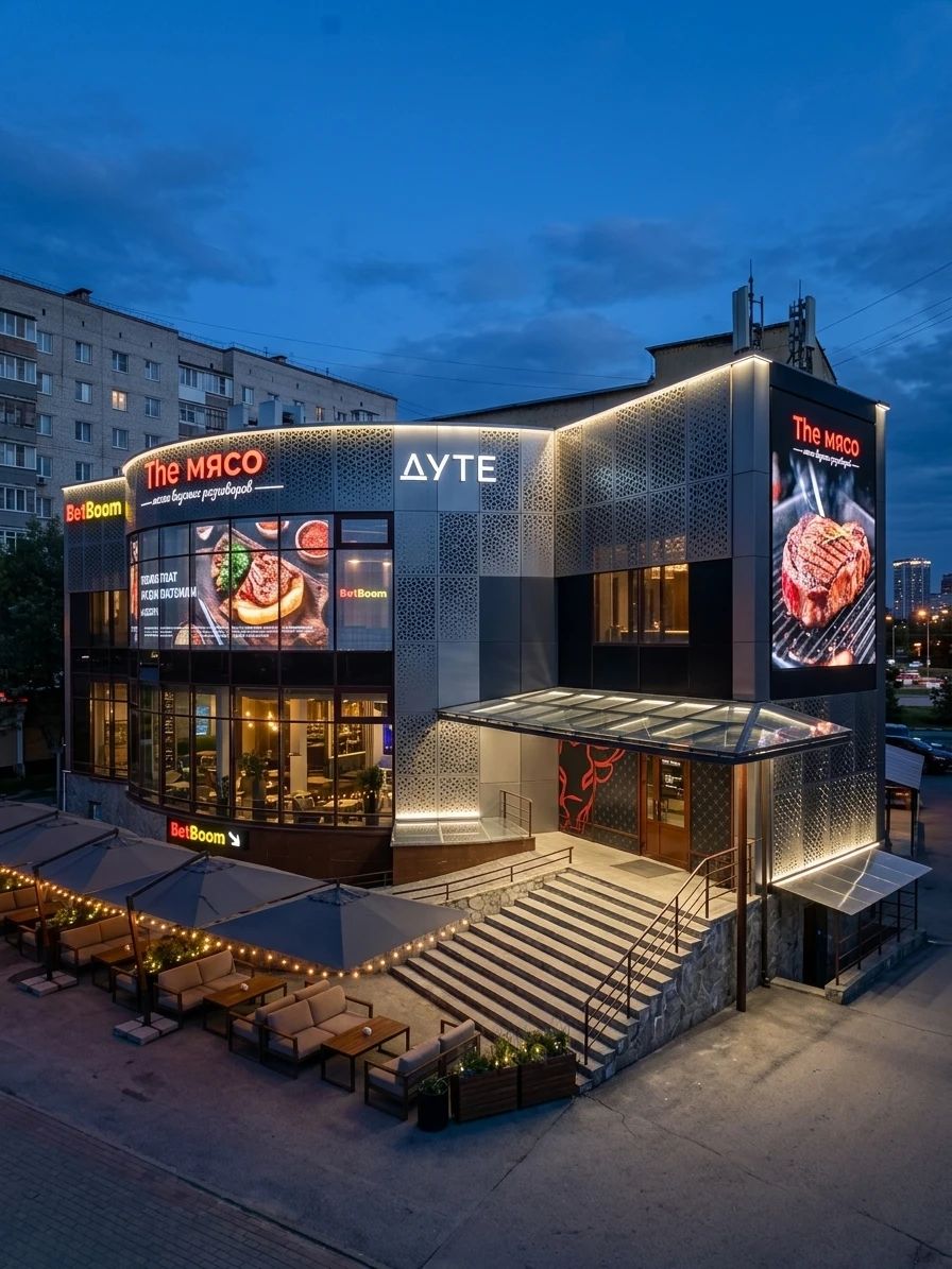 Дизайн фасада в стиле Хай-тек — фото от нейросети AI Facade
