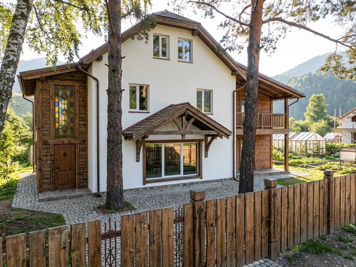 Дизайн фасада в стиле Деревенский — фото от нейросети AI Facade