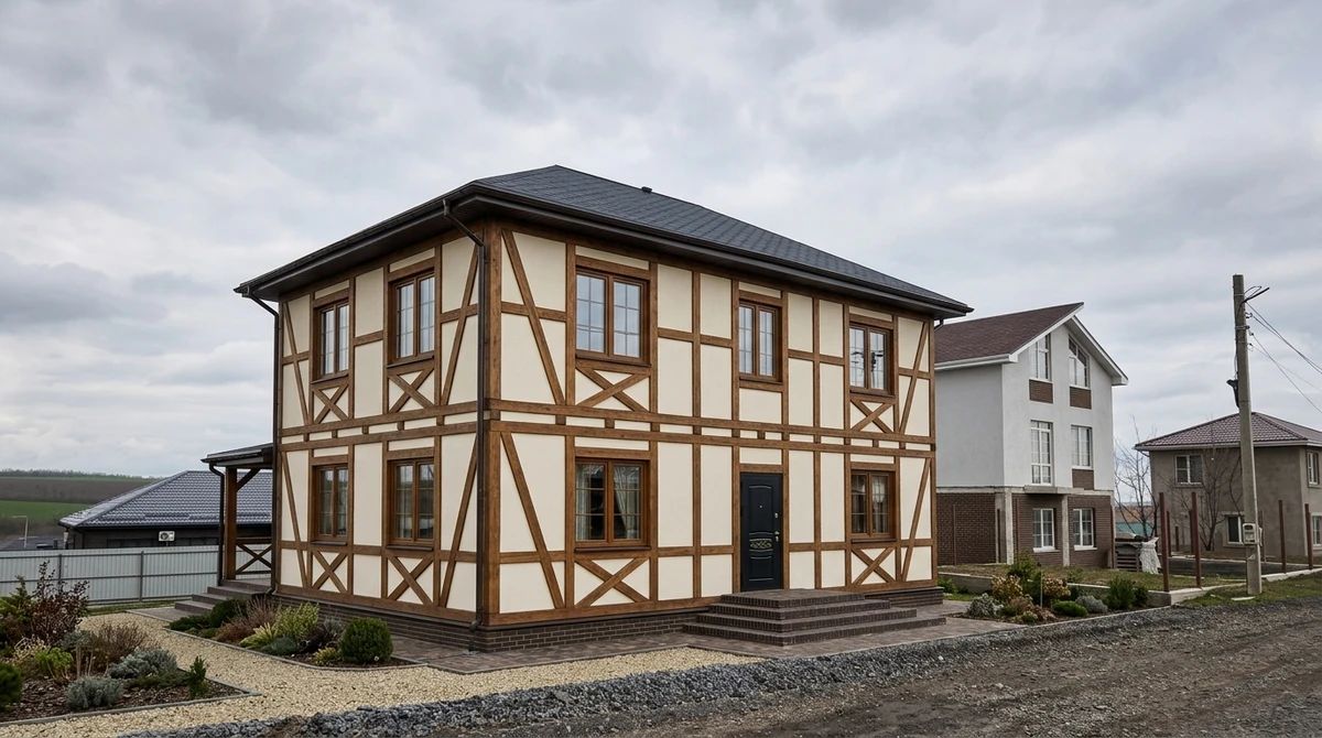 Дизайн фасада в стиле Фахверк — фото от нейросети AI Facade