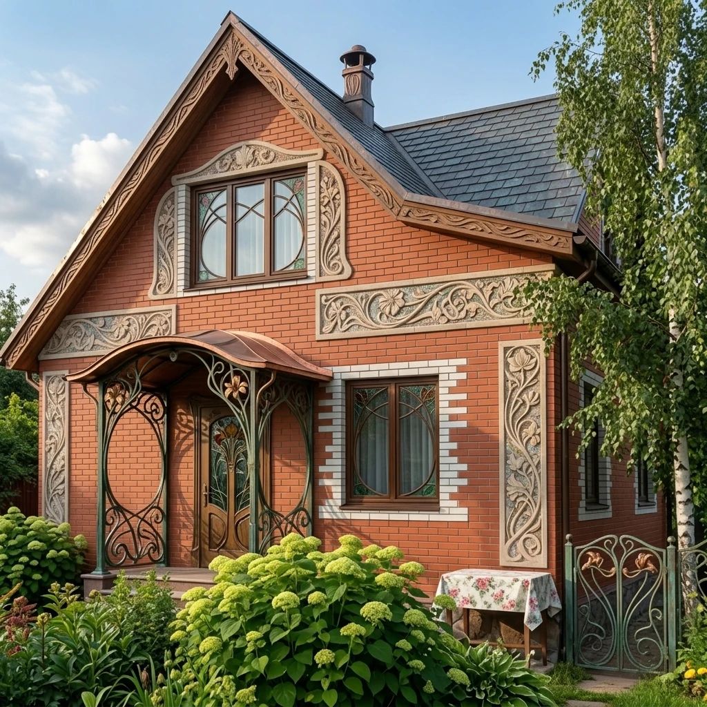 Дизайн фасада в стиле Модерн (ар-нуво) — фото от нейросети AI Facade