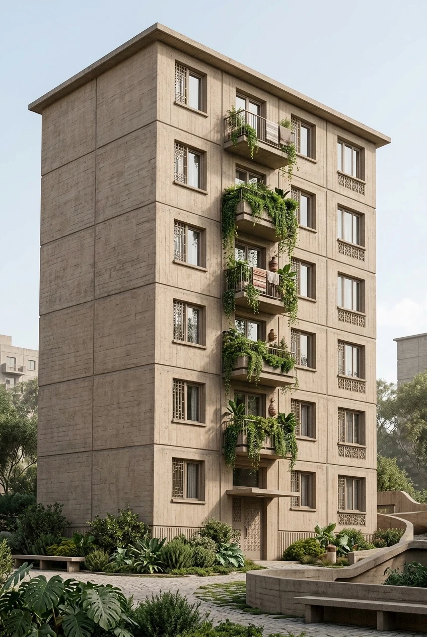 Дизайн фасада в стиле Брутализм — Фасад от нейросети AI Facade