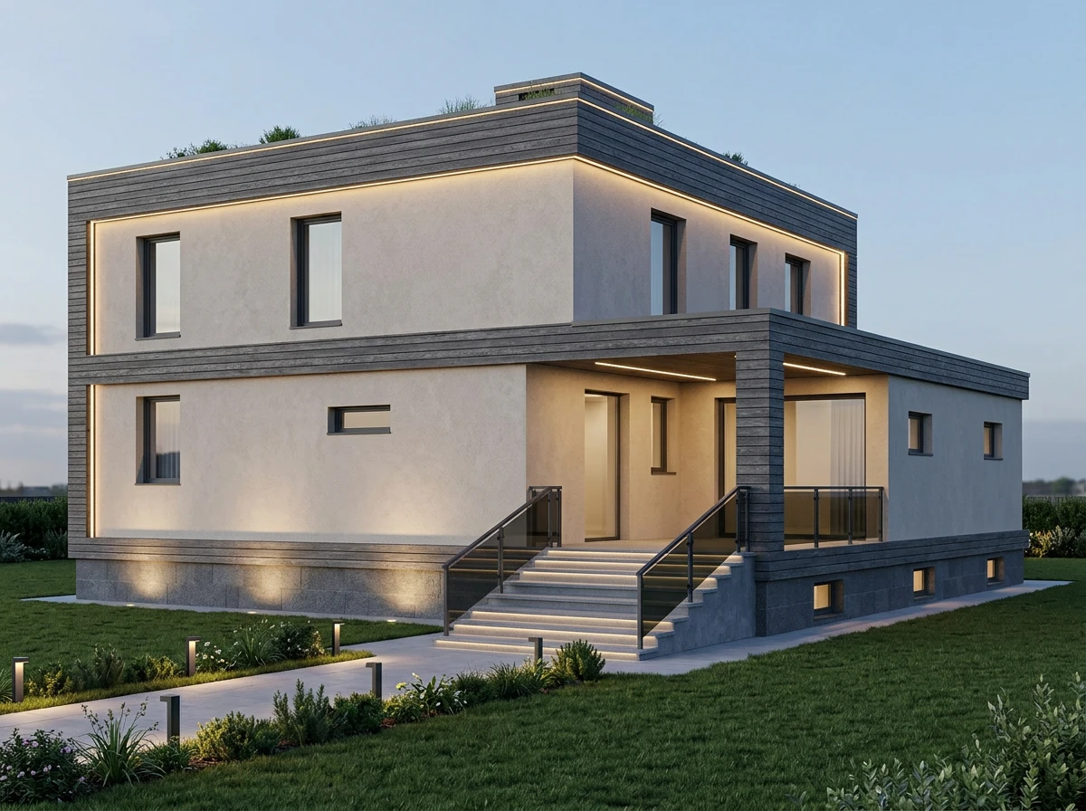Дизайн фасада в стиле Контемпорари — Фасад от нейросети AI Facade