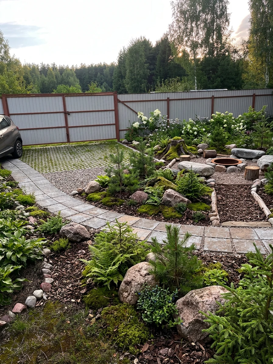 Ландшафтный дизайн в стиле Лесной — Участок от нейросети AI Facade