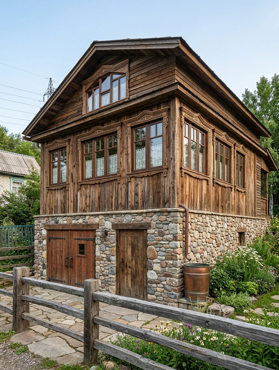 Дизайн фасада в стиле Деревенский — фото фасада от нейросети AI Facade