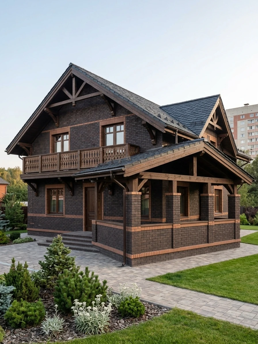 Дизайн фасада в стиле Шале — Фасад от нейросети AI Facade