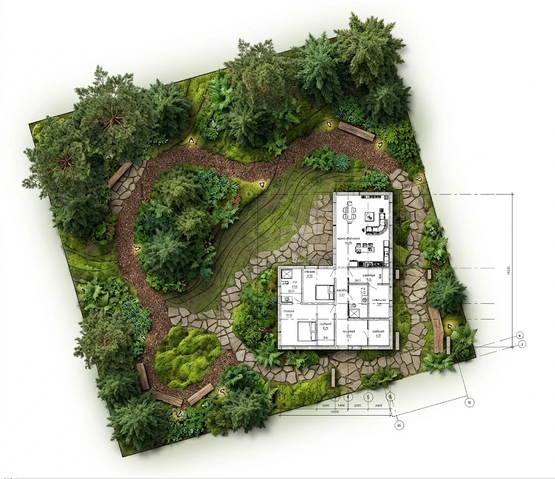 Ландшафтный дизайн в стиле Лесной — Участок от нейросети AI Facade