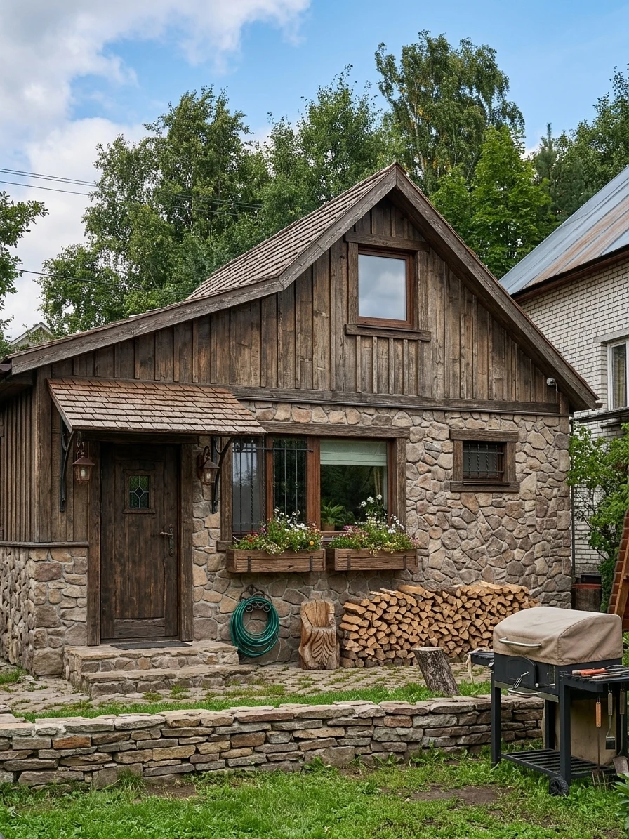 Дизайн фасада в стиле Деревенский — фото фасада от нейросети AI Facade
