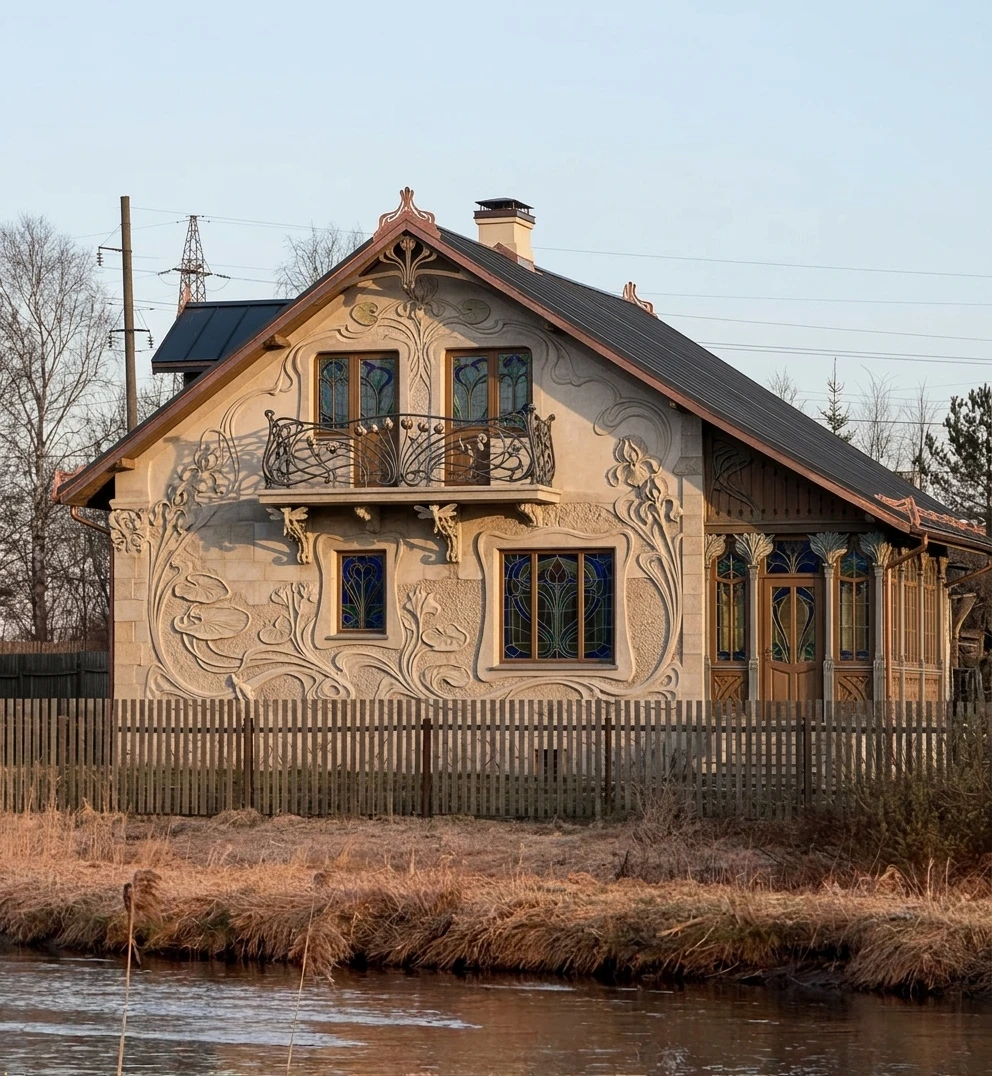 Дизайн фасада в стиле Модерн (ар-нуво) — Фасад от нейросети AI Facade