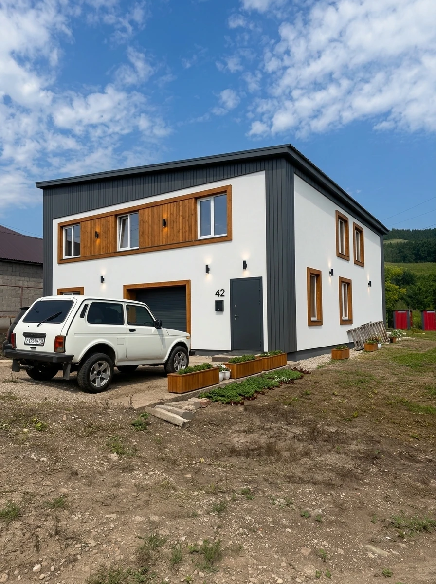 Дизайн фасада в стиле Барнхаус — Фасад от нейросети AI Facade
