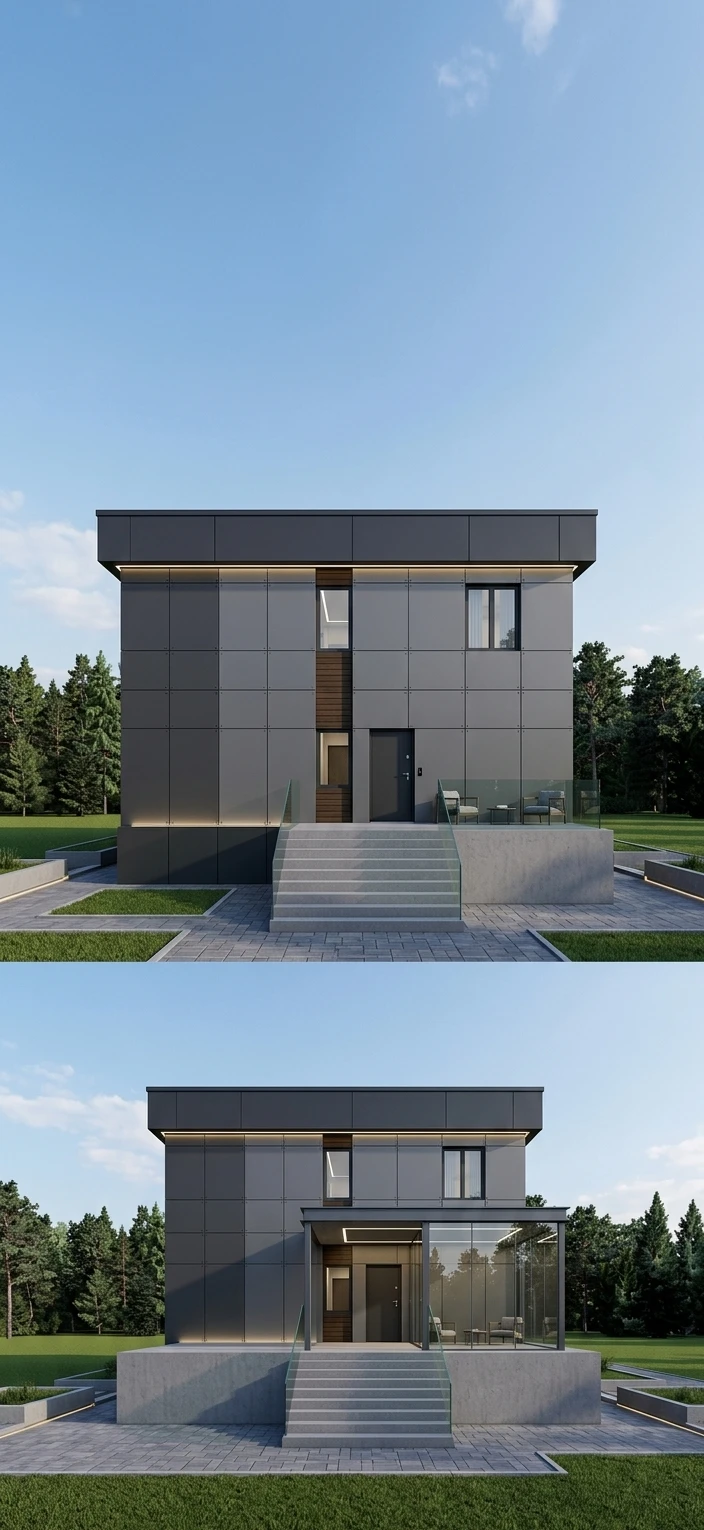 Дизайн фасада в стиле Хай-тек — фото фасада от нейросети AI Facade