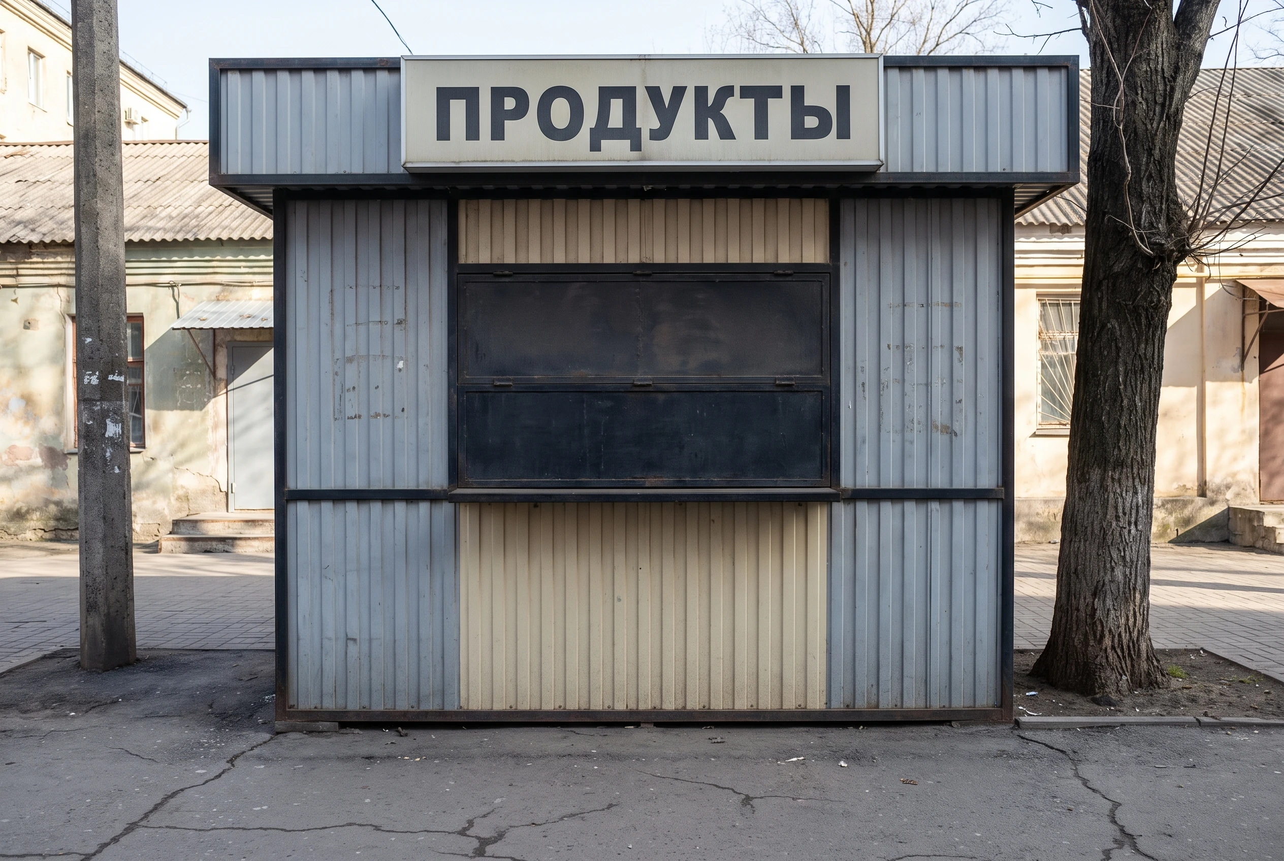 Торговый киоск до оформления — устаревший профлист и простая вывеска