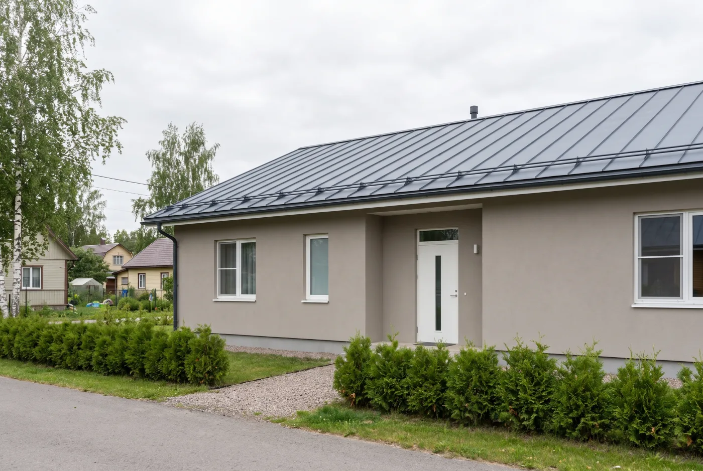 Greige / скандинавский — серый фасад дома, AI Facade Greige серо-бежевый фасад — скандинавский стиль
