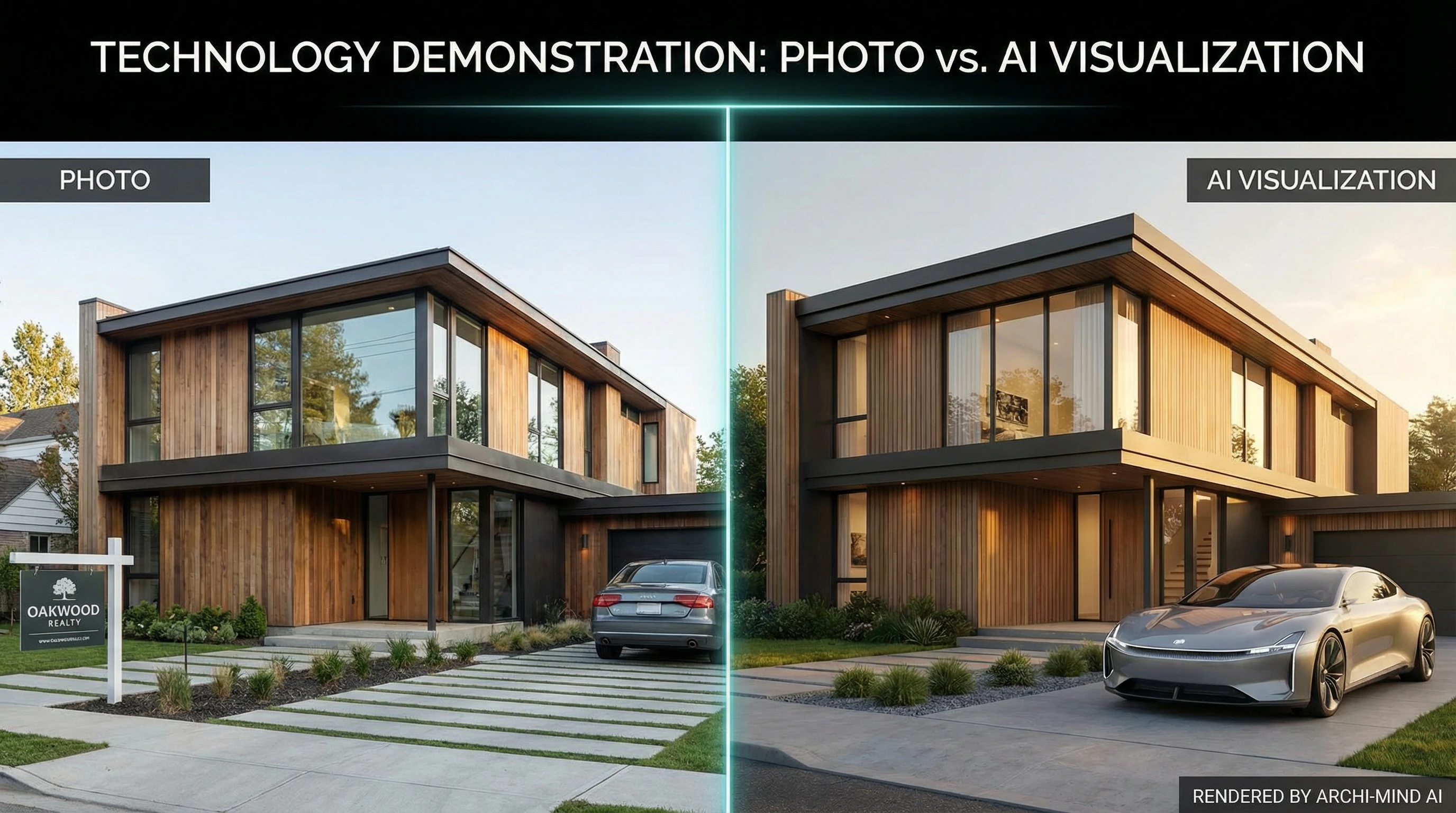 Сравнение фото и ИИ-визуализации одного дома
